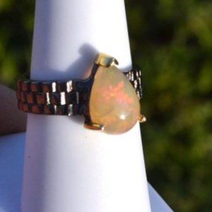 Black Rhodium over Sterling Silver Opal Ring 7